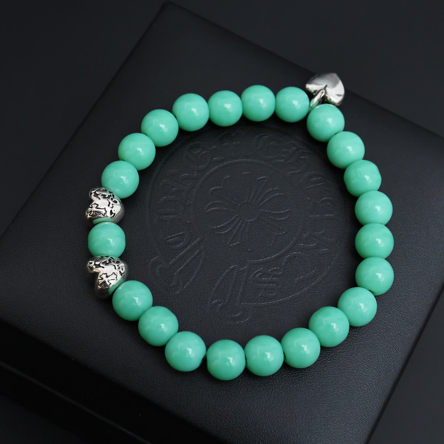 Chrome Hearts Charm Heart Silver Beaded Bracelet